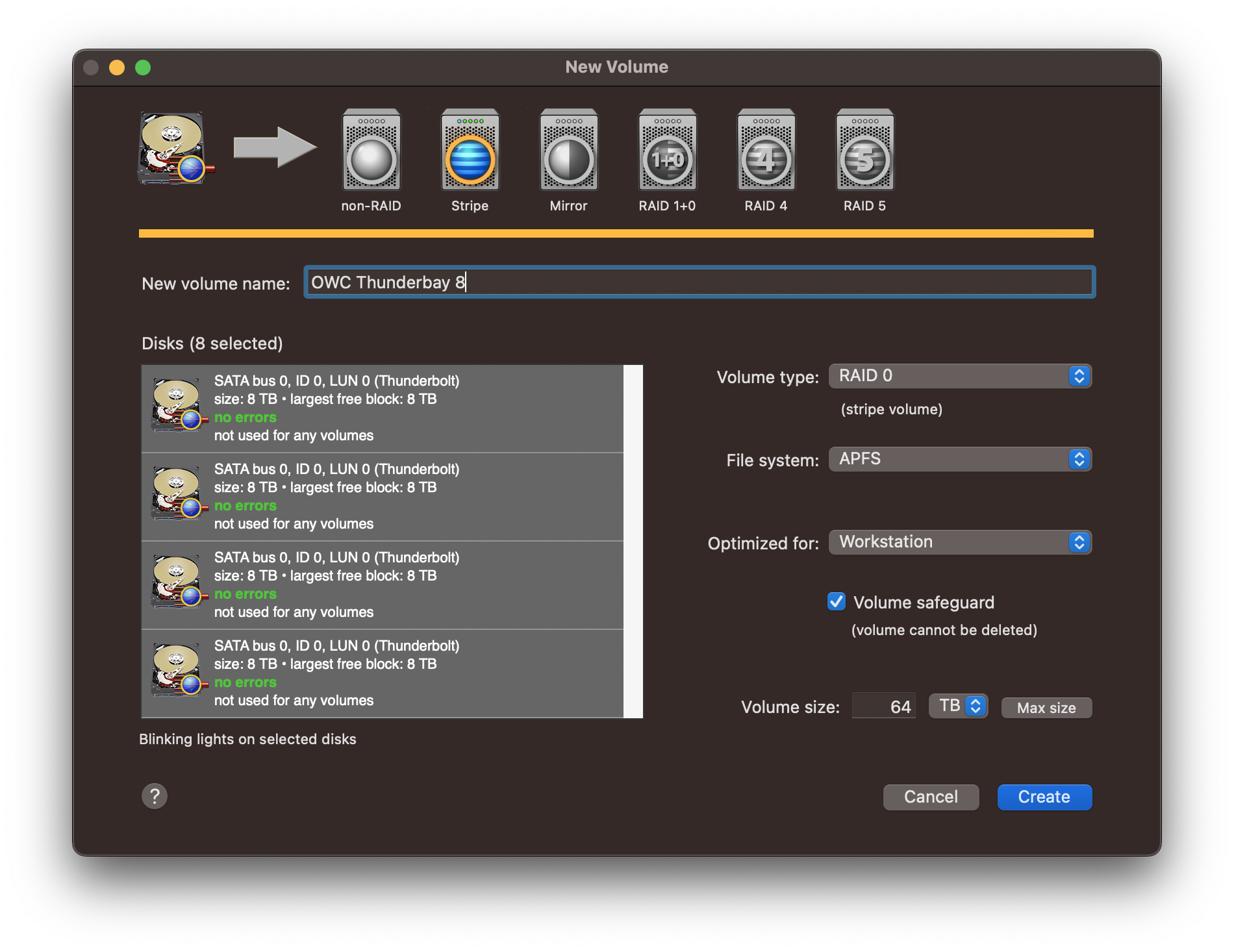owc thunderbay screenshot softraid raid creation