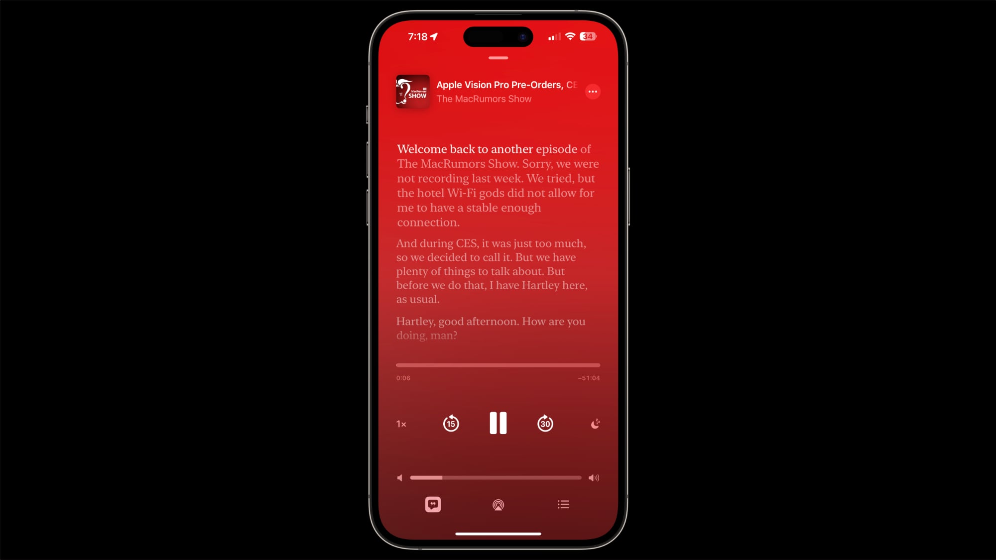 podcast app transcript