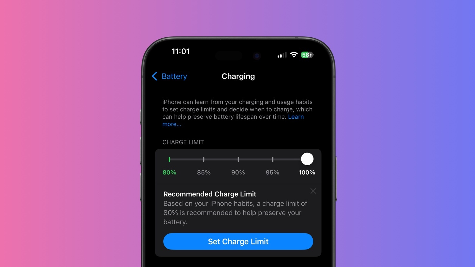 ios 18 recommended charge limit