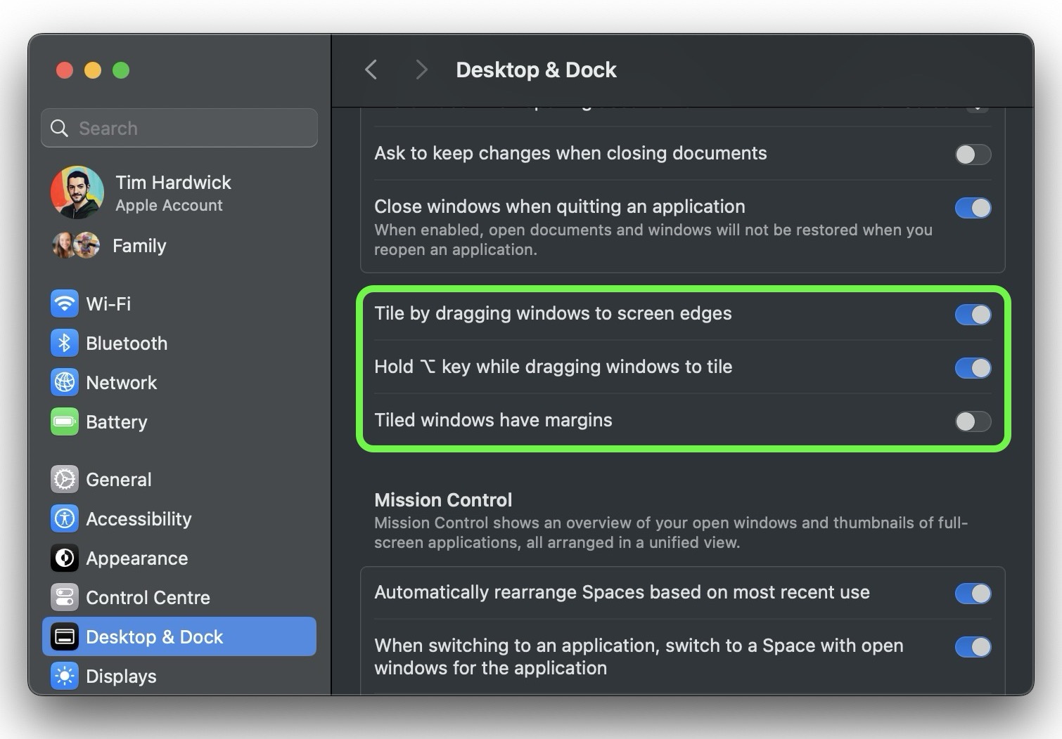 system settings tiling