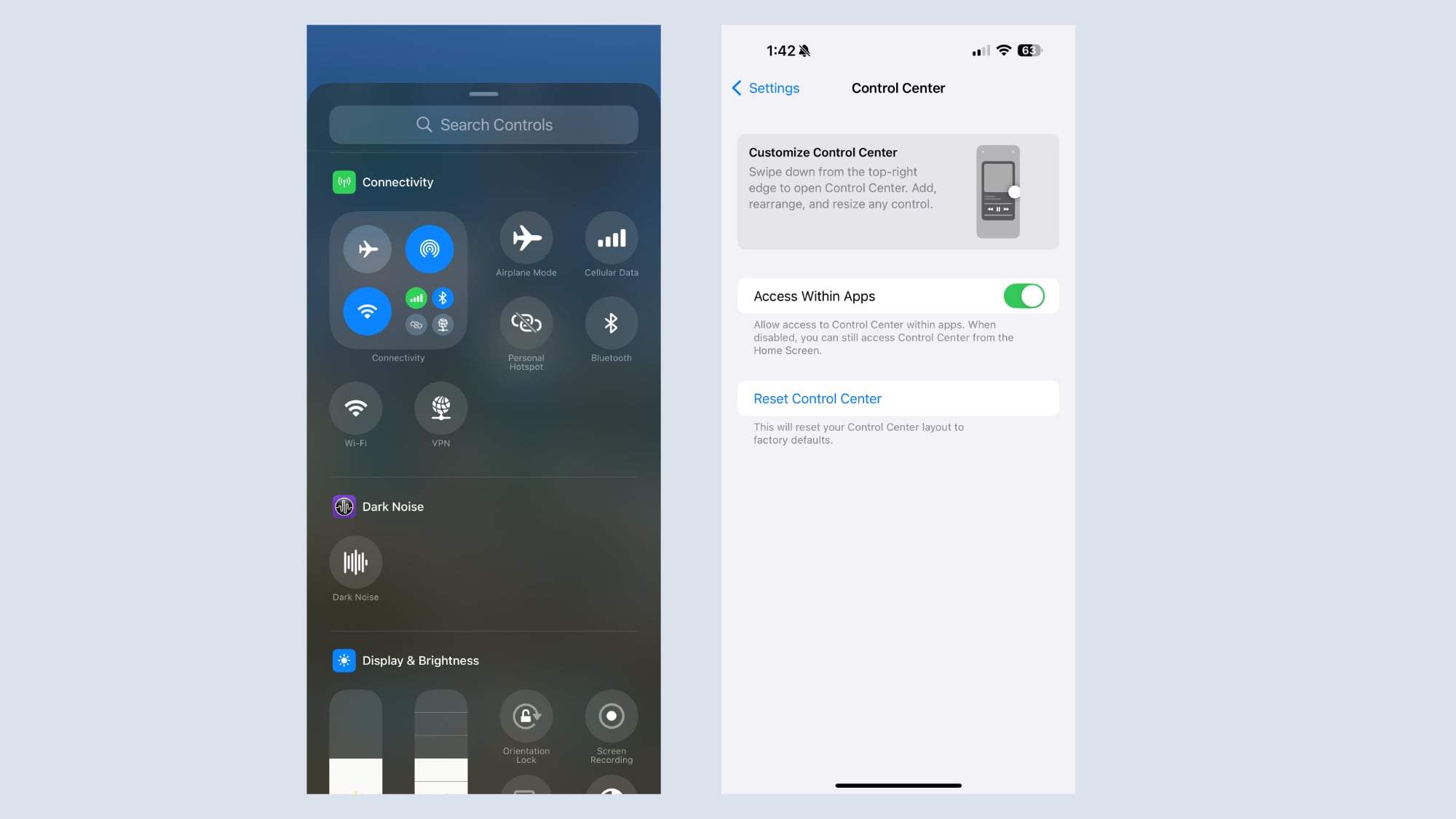 ios 18 1 beta 5 control center