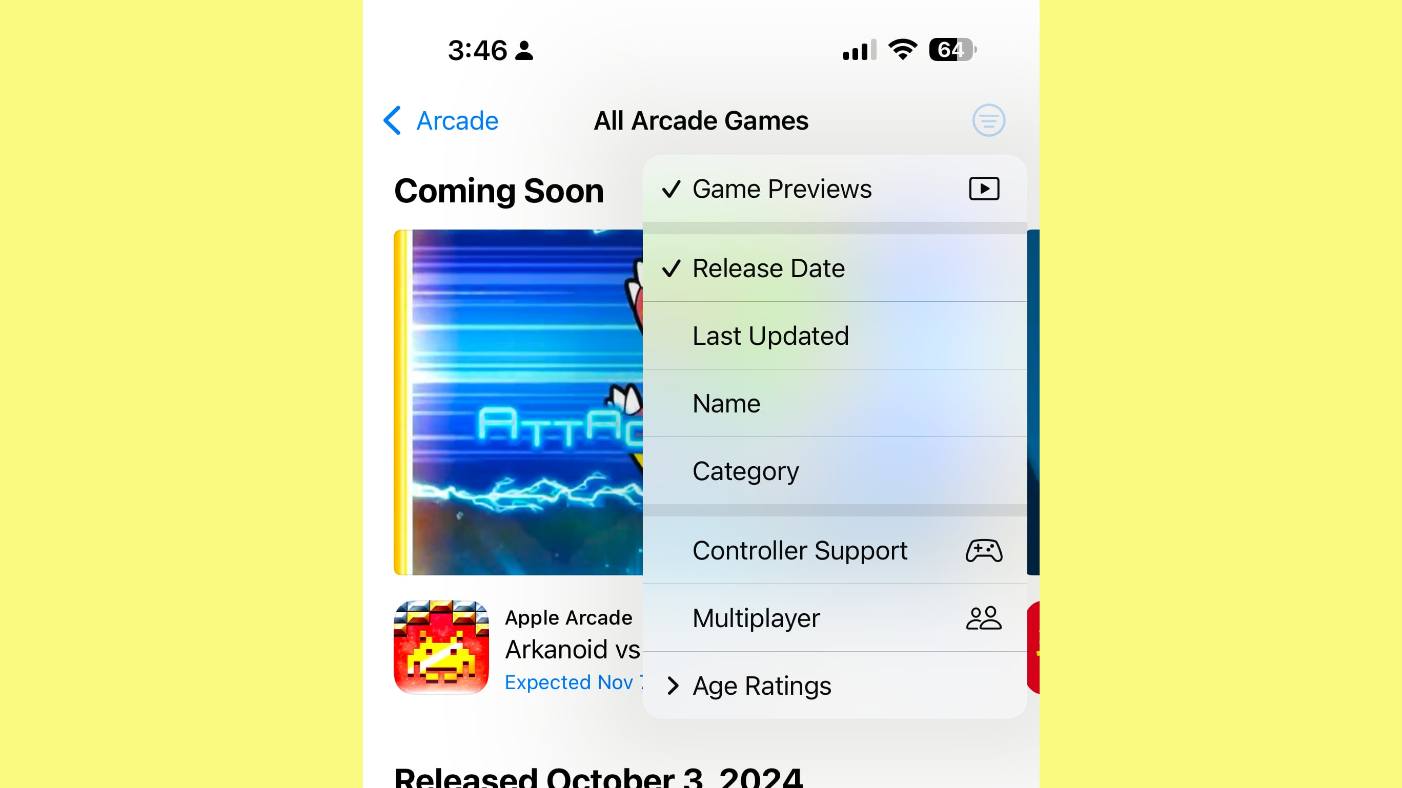 ios 18 2 apple arcade categories