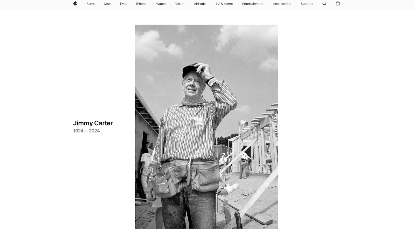 Apple Honors Jimmy Carter With Homepage Tribute