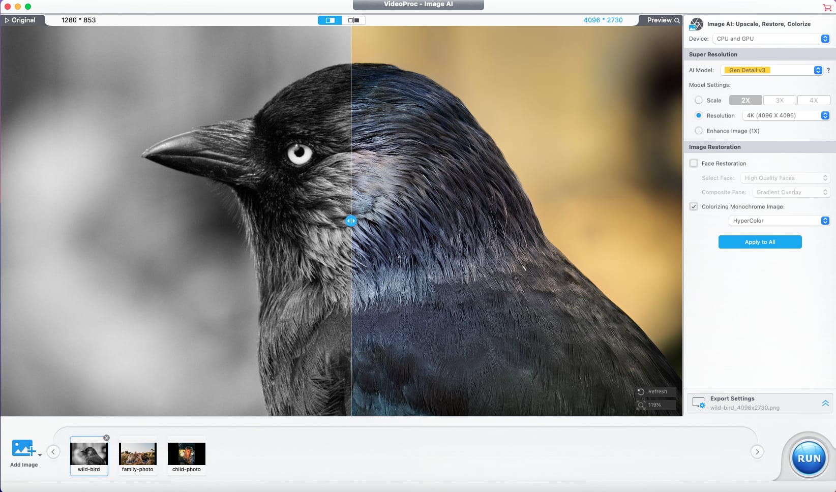 videoproc ai colorize images