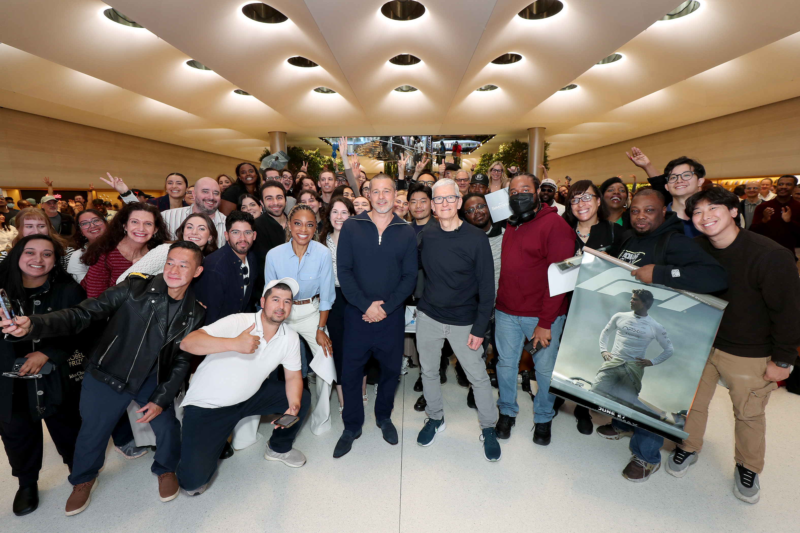 Apple CEO and Brad Pitt Promote ‘F1 The Movie’ at Fifth Avenue Store