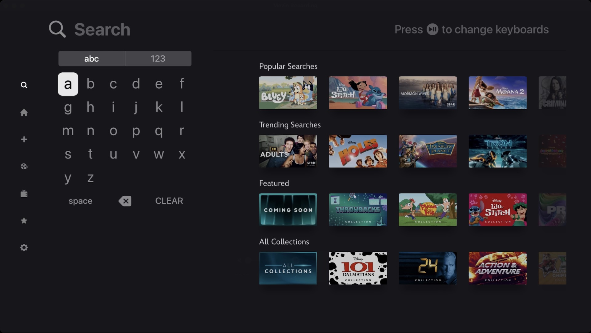 Apple TV Grid Keyboard Layout