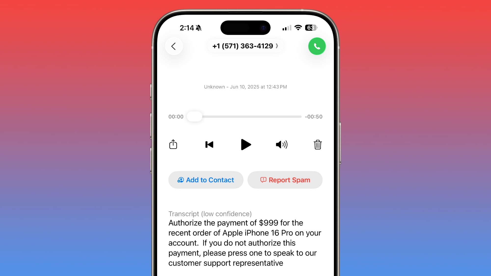 iOS 26 Lets You Report Spam Voicemails