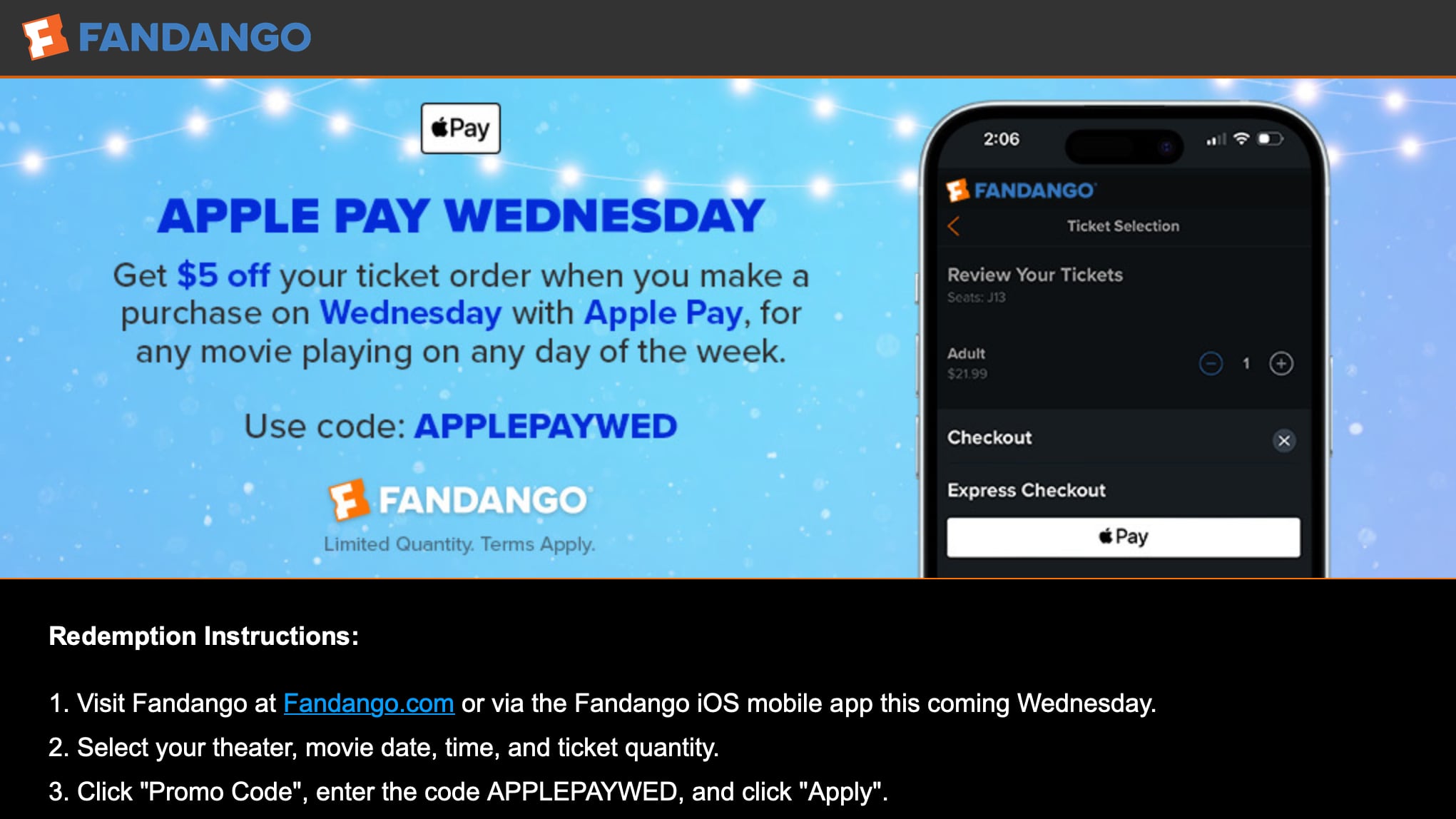 apple pay fandango promotion wednesday