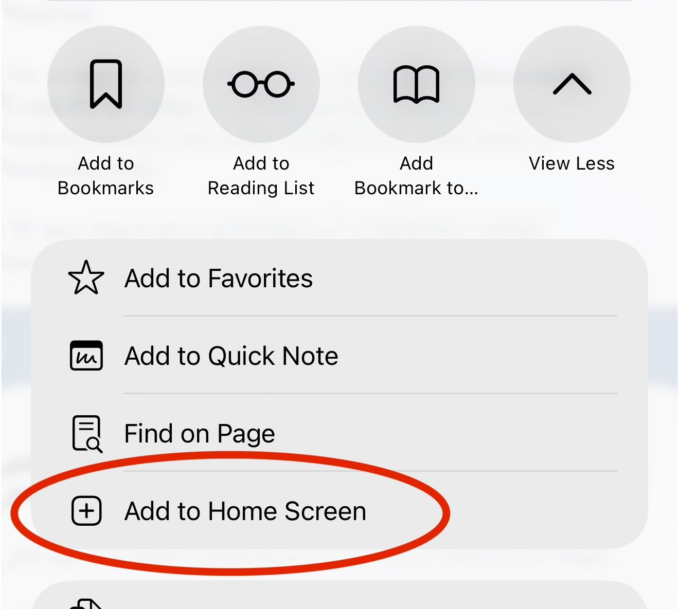 Add to Home Screen button in Safari