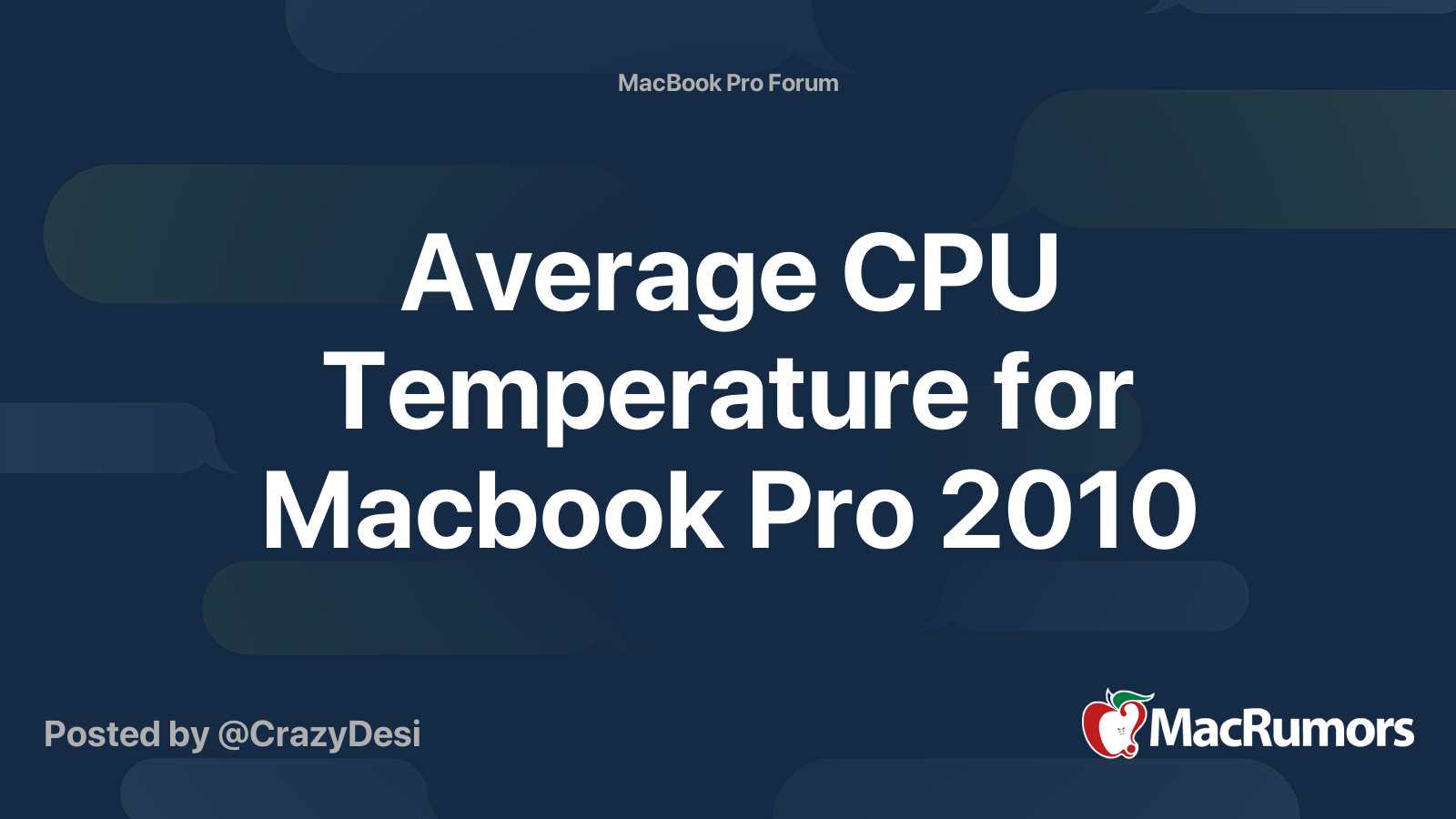 Average CPU Temperature for Macbook Pro 2010 MacRumors Forums