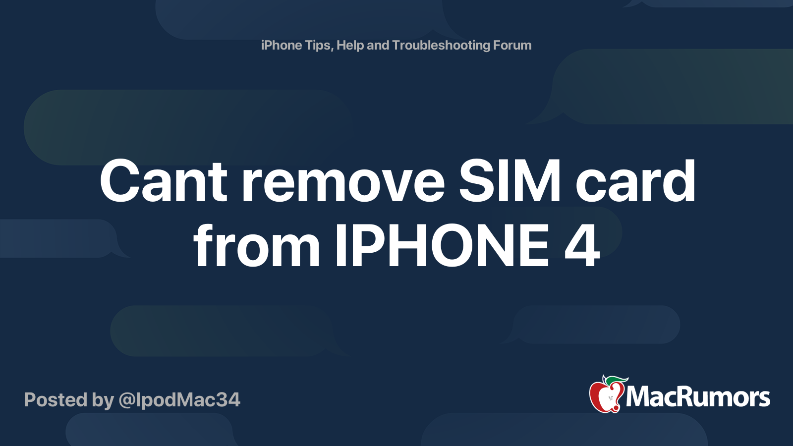 Cant remove SIM card from IPHONE 4 MacRumors Forums