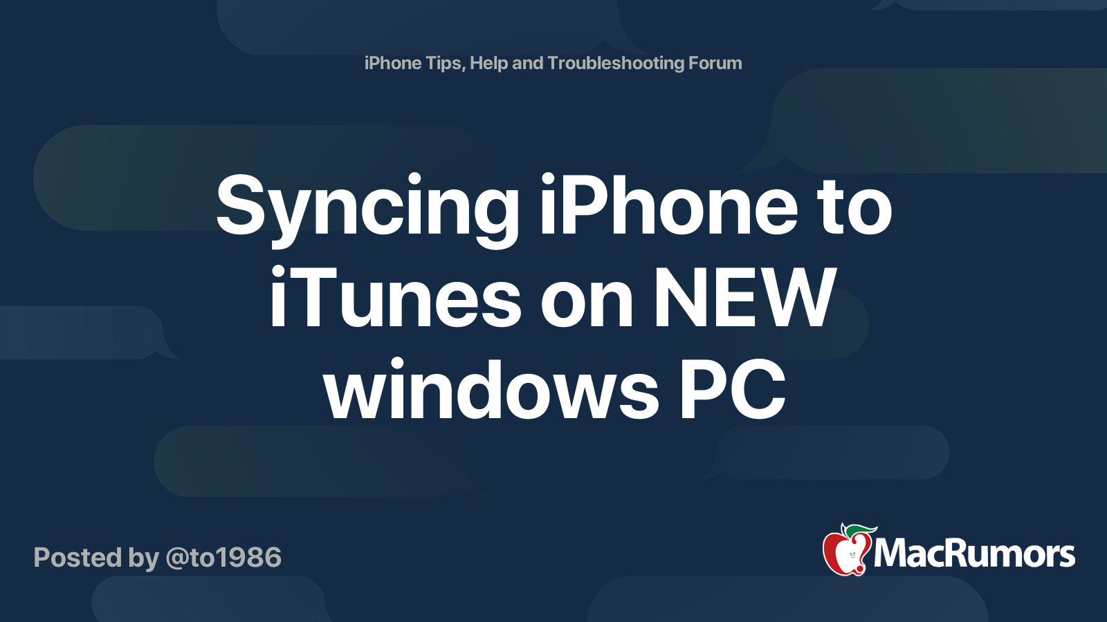 Syncing iPhone to iTunes on NEW windows PC | MacRumors Forums