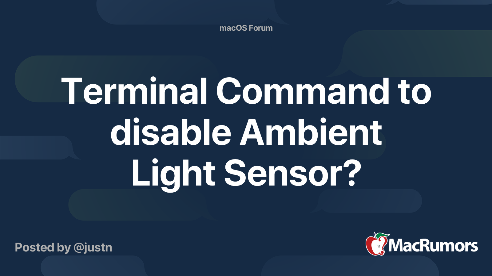 Terminal Command to disable Ambient Light Sensor? MacRumors Forums