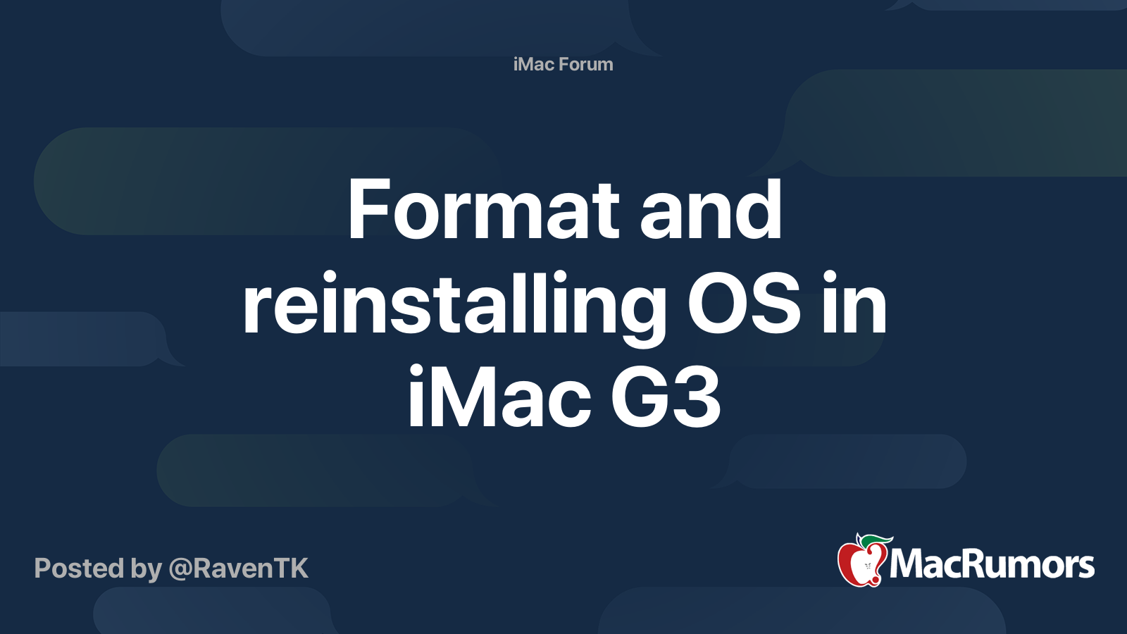 Format and reinstalling OS in iMac G3 | MacRumors Forums