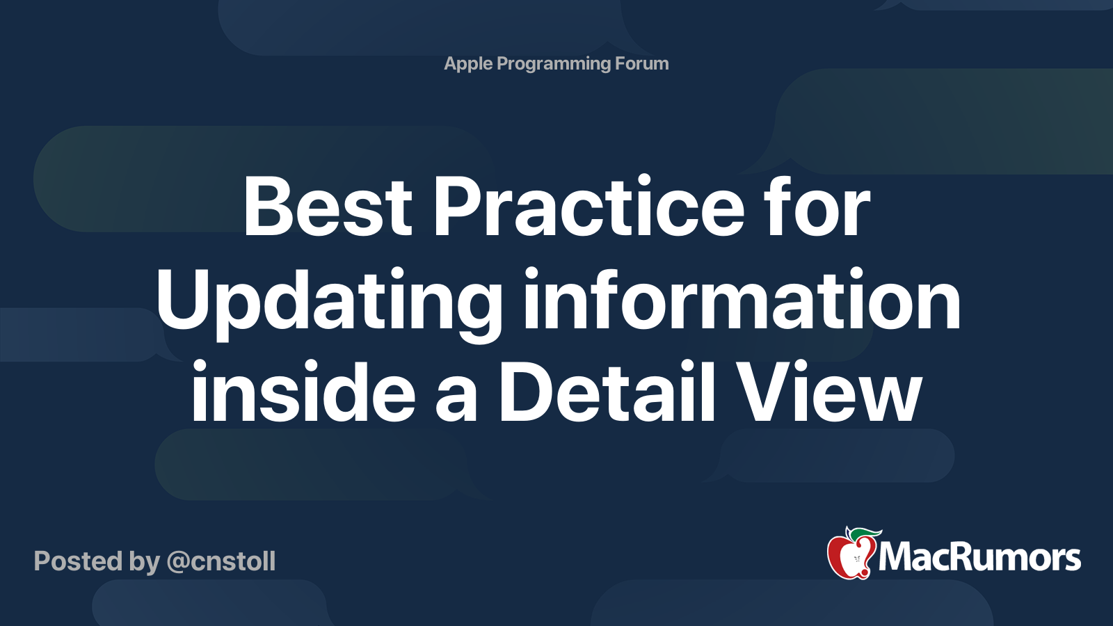 Best Practice for Updating information inside a Detail View | MacRumors ...