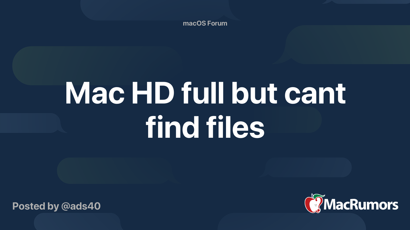 Mac HD Full But Cant Find Files MacRumors Forums