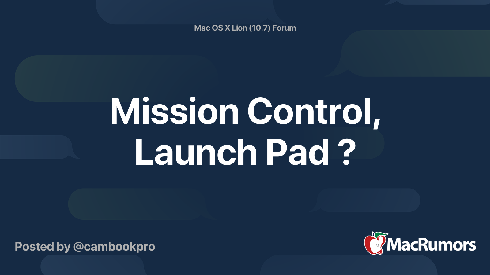 Mission Control, Launch Pad ? | MacRumors Forums