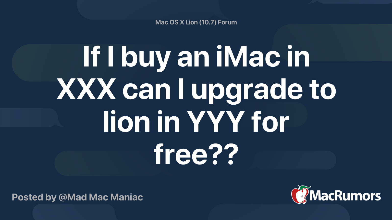 If I buy an iMac in XXX can I upgrade to lion in YYY for free?? | MacRumors  Forums