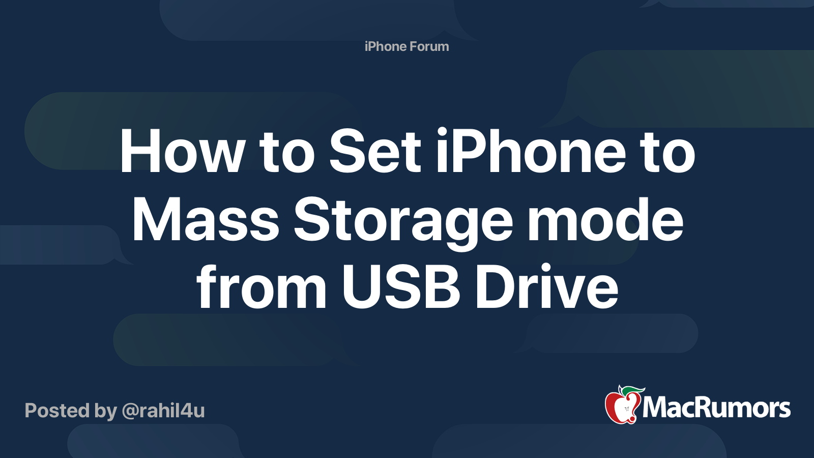 How to Set iPhone to Mass Storage mode from USB Drive MacRumors Forums