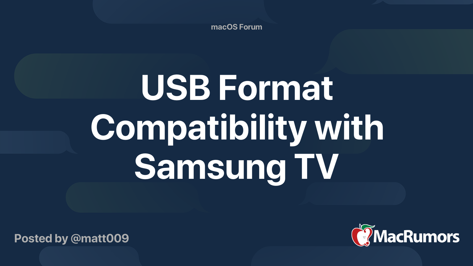 USB Format Compatibility with Samsung TV MacRumors Forums