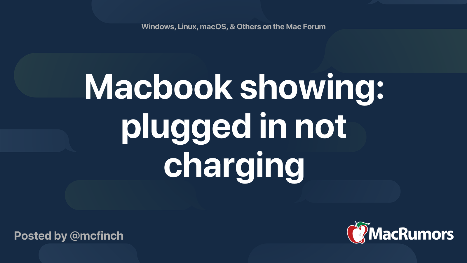 Macbook showing plugged in not charging MacRumors Forums