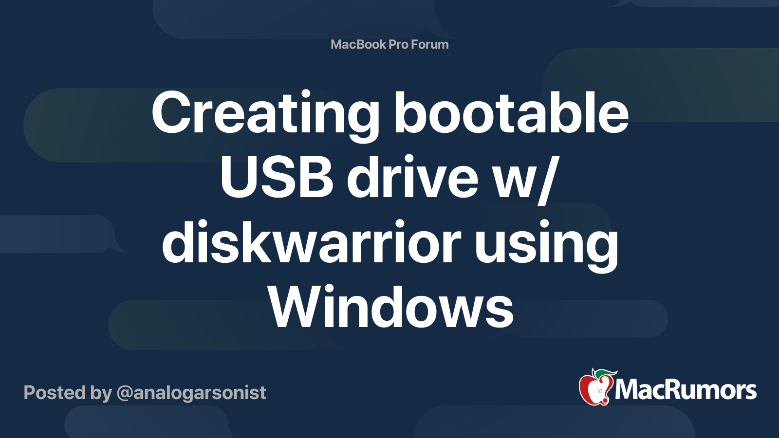bootable USB drive w/ diskwarrior Windows | MacRumors Forums