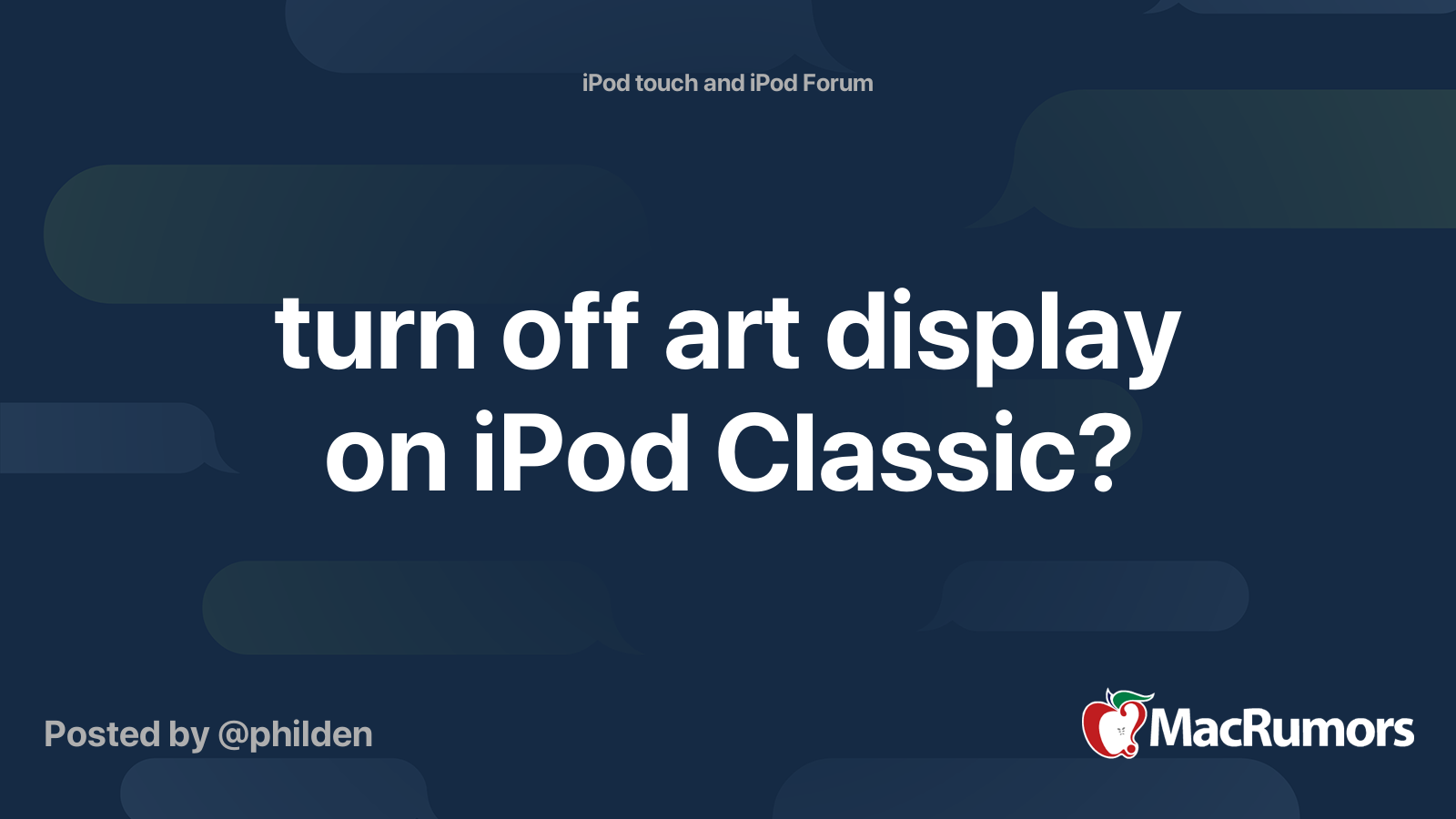 turn off art display on iPod Classic? | MacRumors Forums