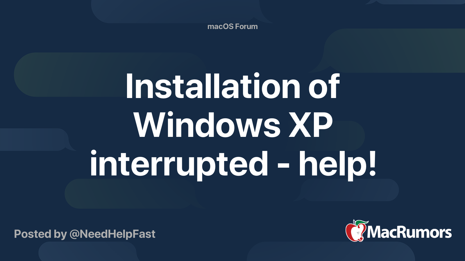 Installation of Windows XP interrupted help! MacRumors Forums