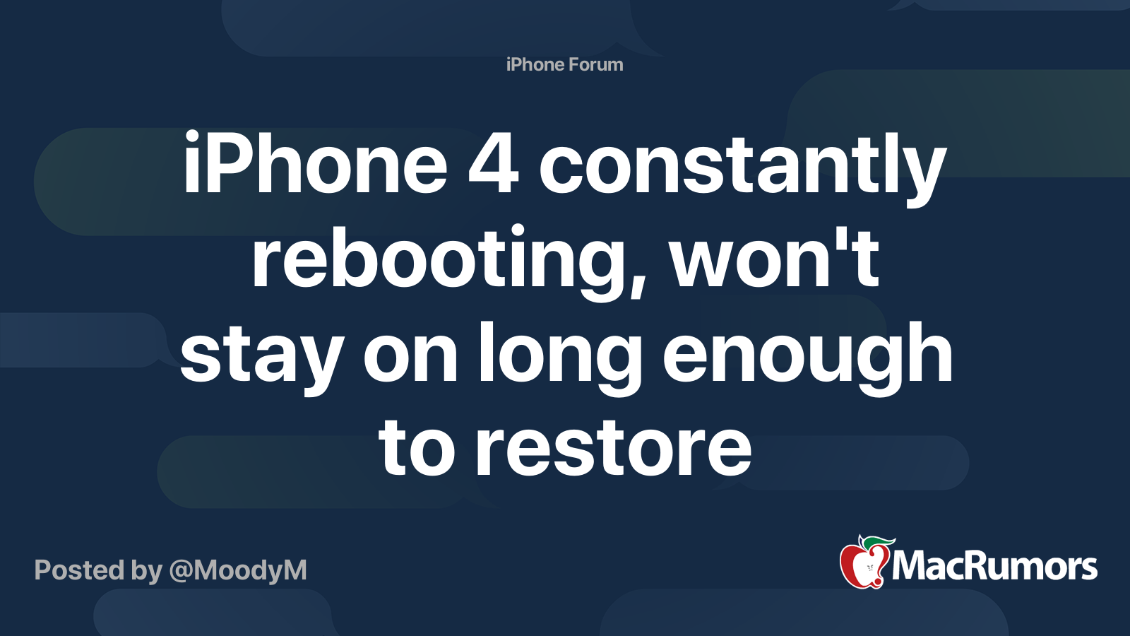 iPhone 4 constantly rebooting, won't stay on long enough to restore