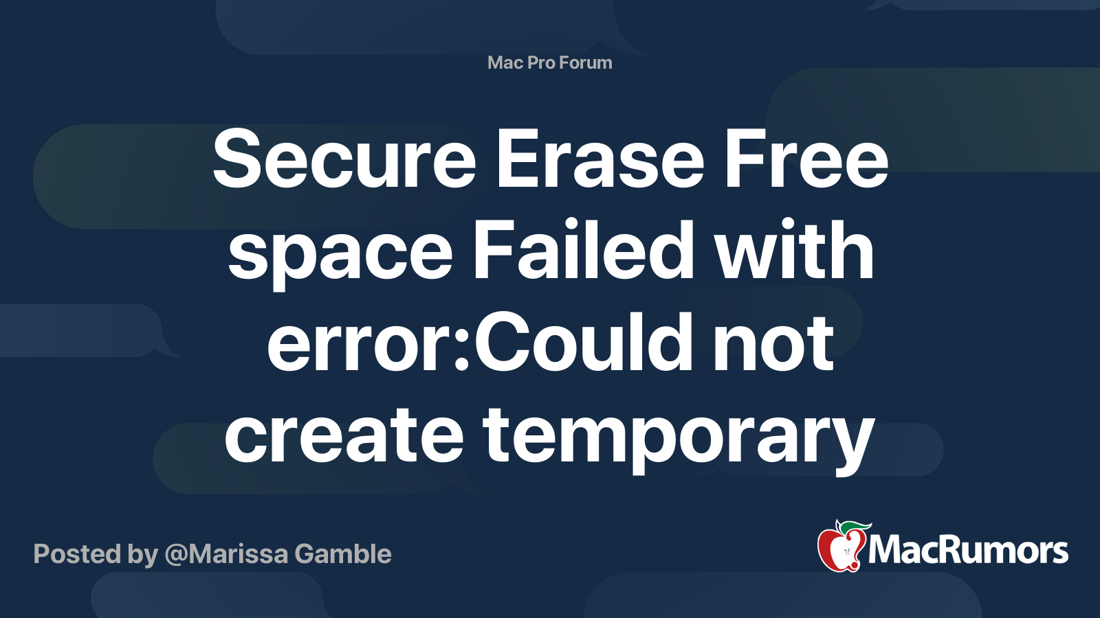 Secure Erase Free space Failed with errorCould not create temporary