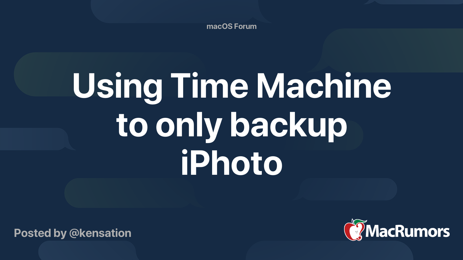 Using Time Machine To Only Backup IPhoto MacRumors Forums