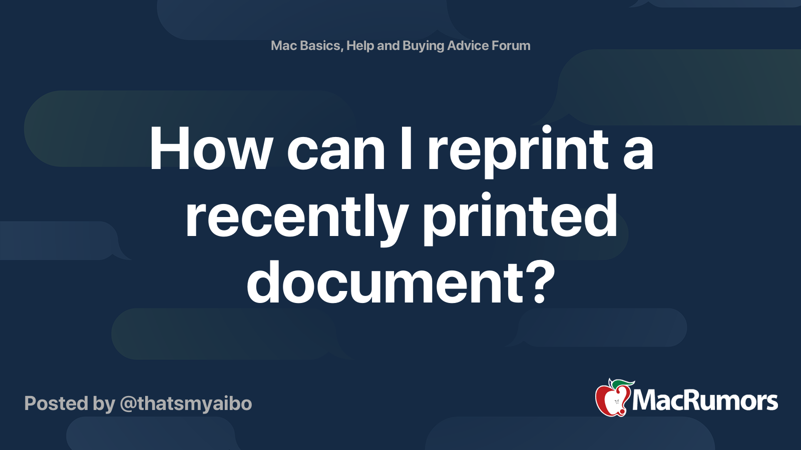 How can I reprint a recently printed document? | MacRumors Forums