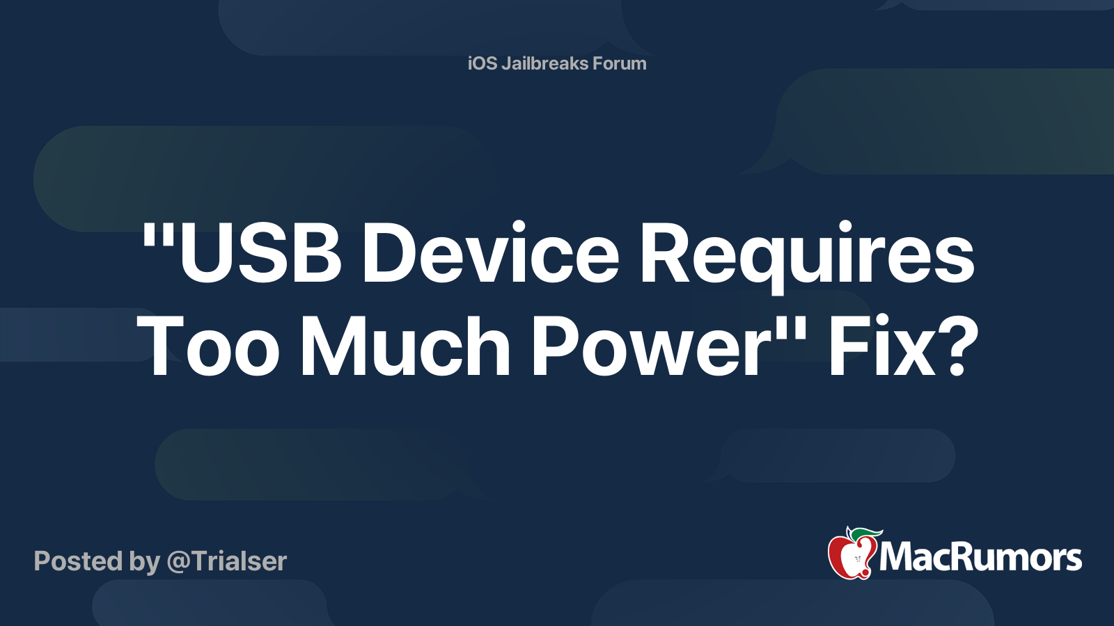 "USB Device Requires Too Much Power" Fix? MacRumors Forums
