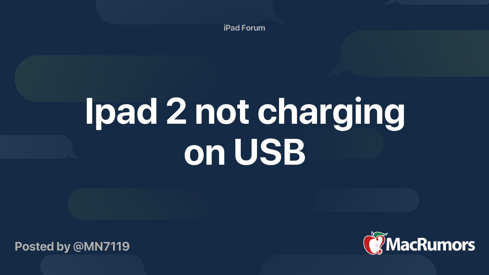 Ipad 2 not charging on USB | MacRumors Forums