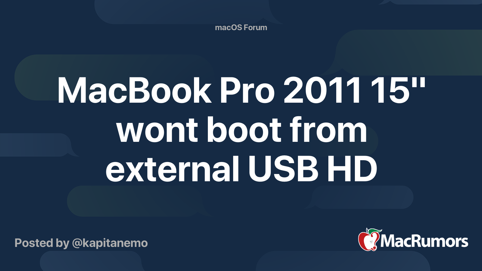 MacBook Pro 2011 15" wont boot from external USB HD | MacRumors Forums