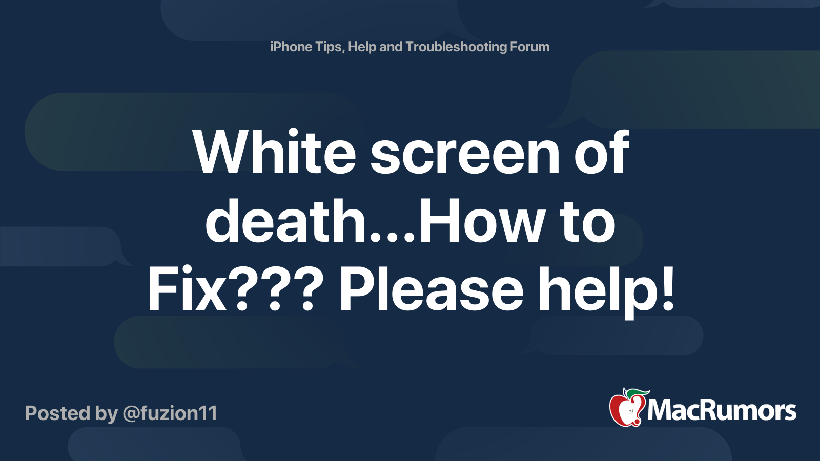 White screen of death...How to Fix??? Please help! MacRumors Forums