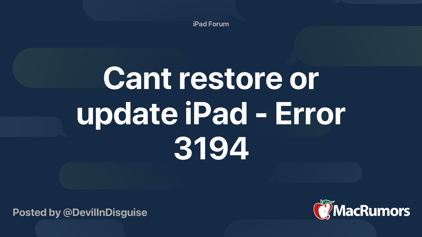 Cant restore or update iPad Error 3194 MacRumors Forums