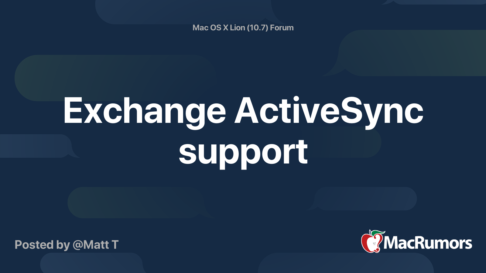 Exchange ActiveSync Support MacRumors Forums