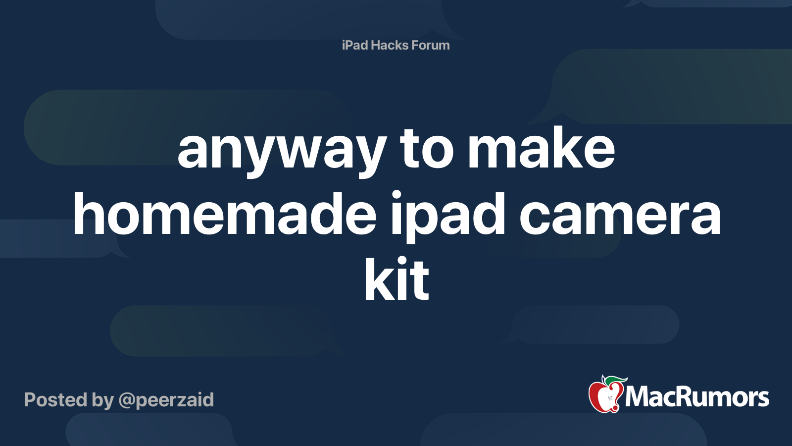 anyway to make homemade ipad camera kit MacRumors Forums
