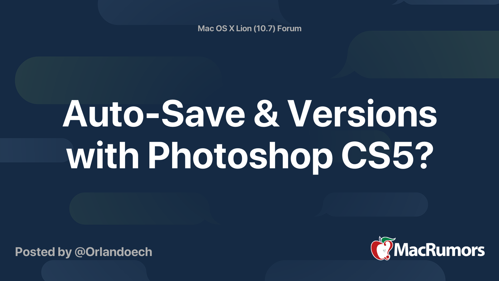 AutoSave & Versions with CS5? MacRumors Forums