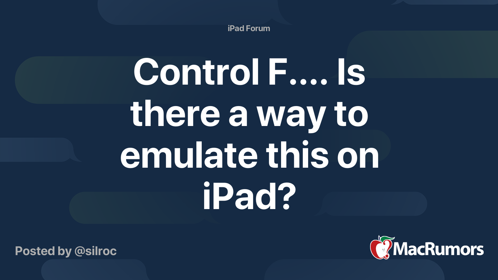 Control F.... Is there a way to emulate this on iPad? MacRumors Forums