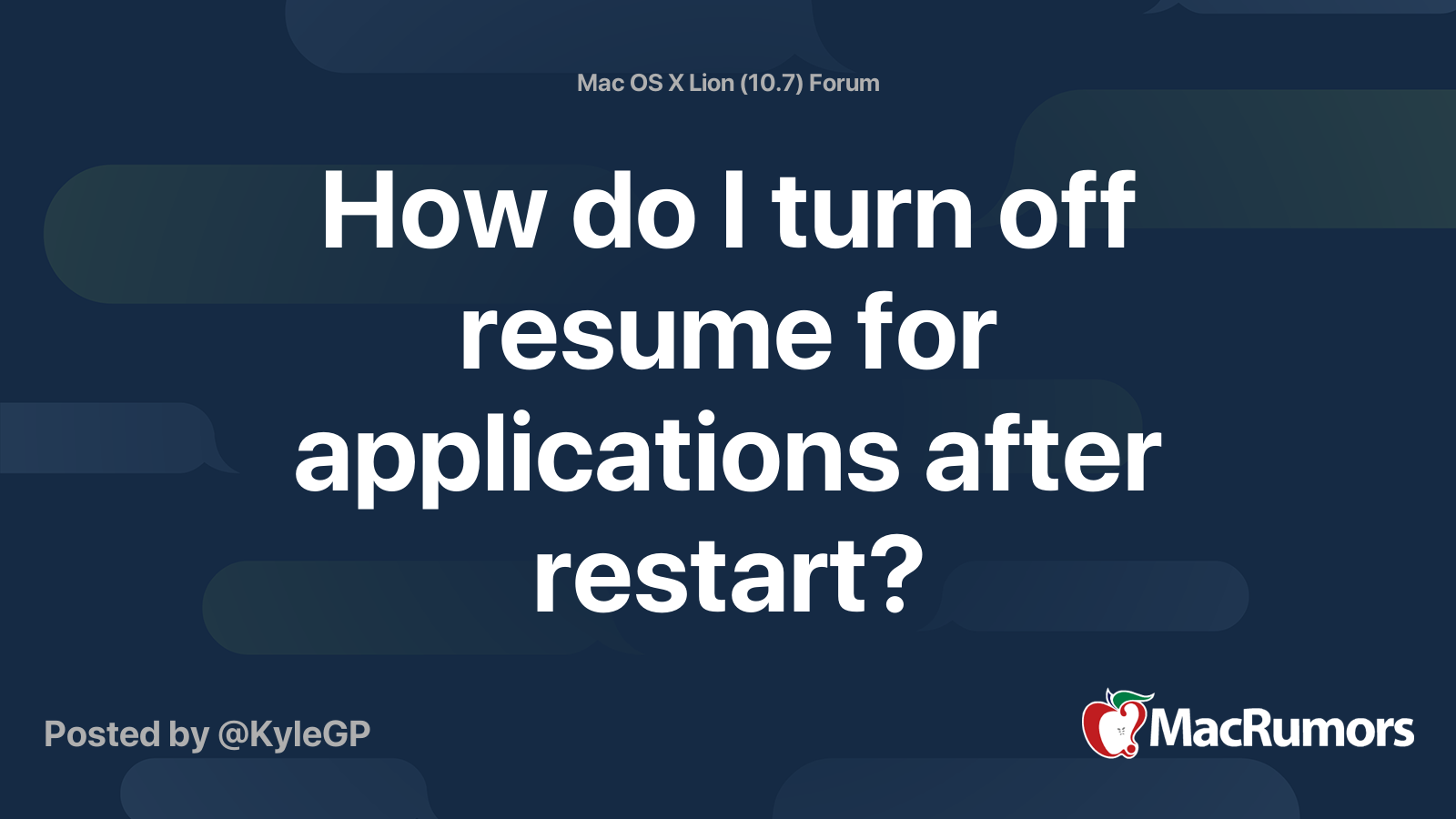 How do I turn off resume for applications after restart? MacRumors Forums