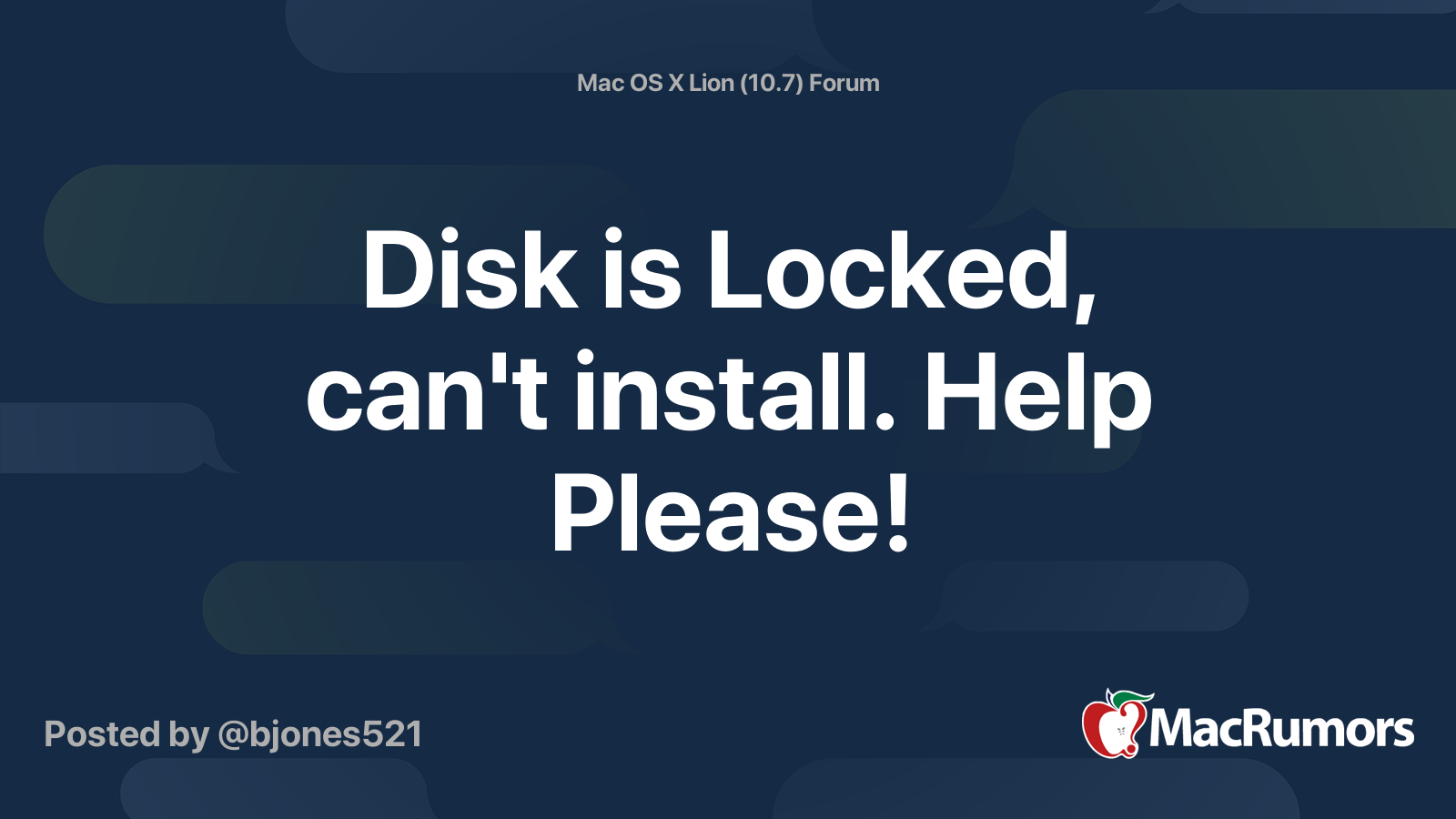 Disk is Locked, can't install. Help Please! MacRumors Forums