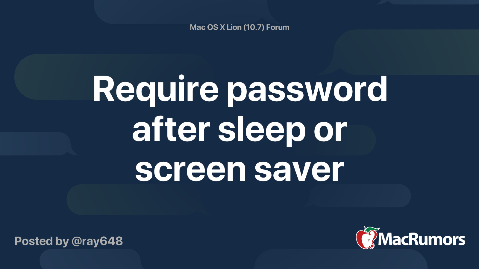 Require Password After Sleep Or Screen Saver MacRumors Forums