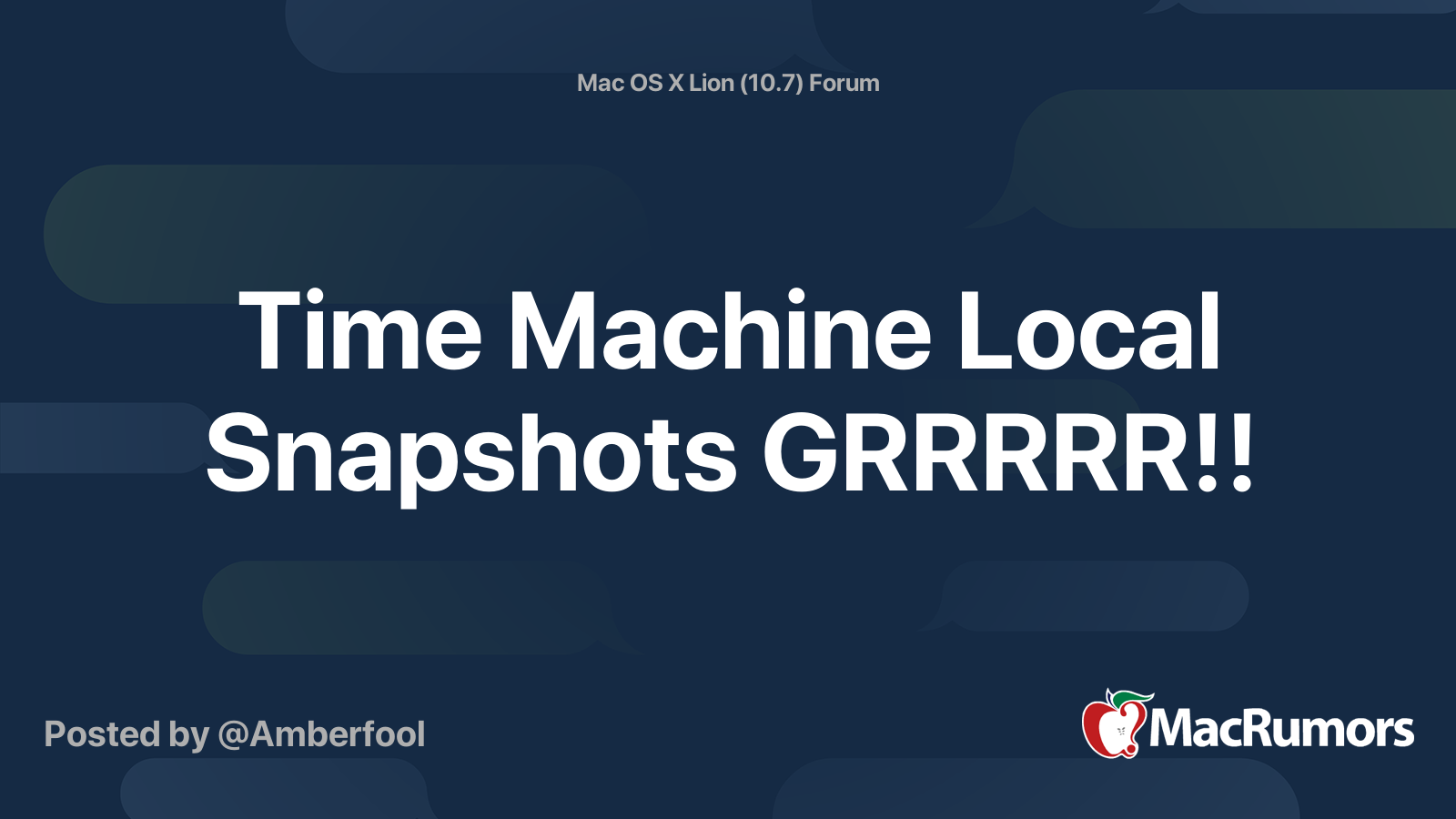 Time Machine Local Snapshots GRRRRR!! MacRumors Forums