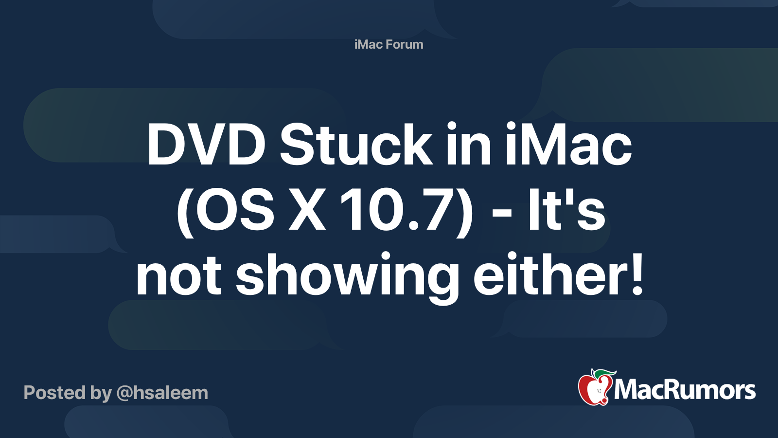 DVD Stuck in iMac (OS X 10.7) It's not showing either! MacRumors Forums