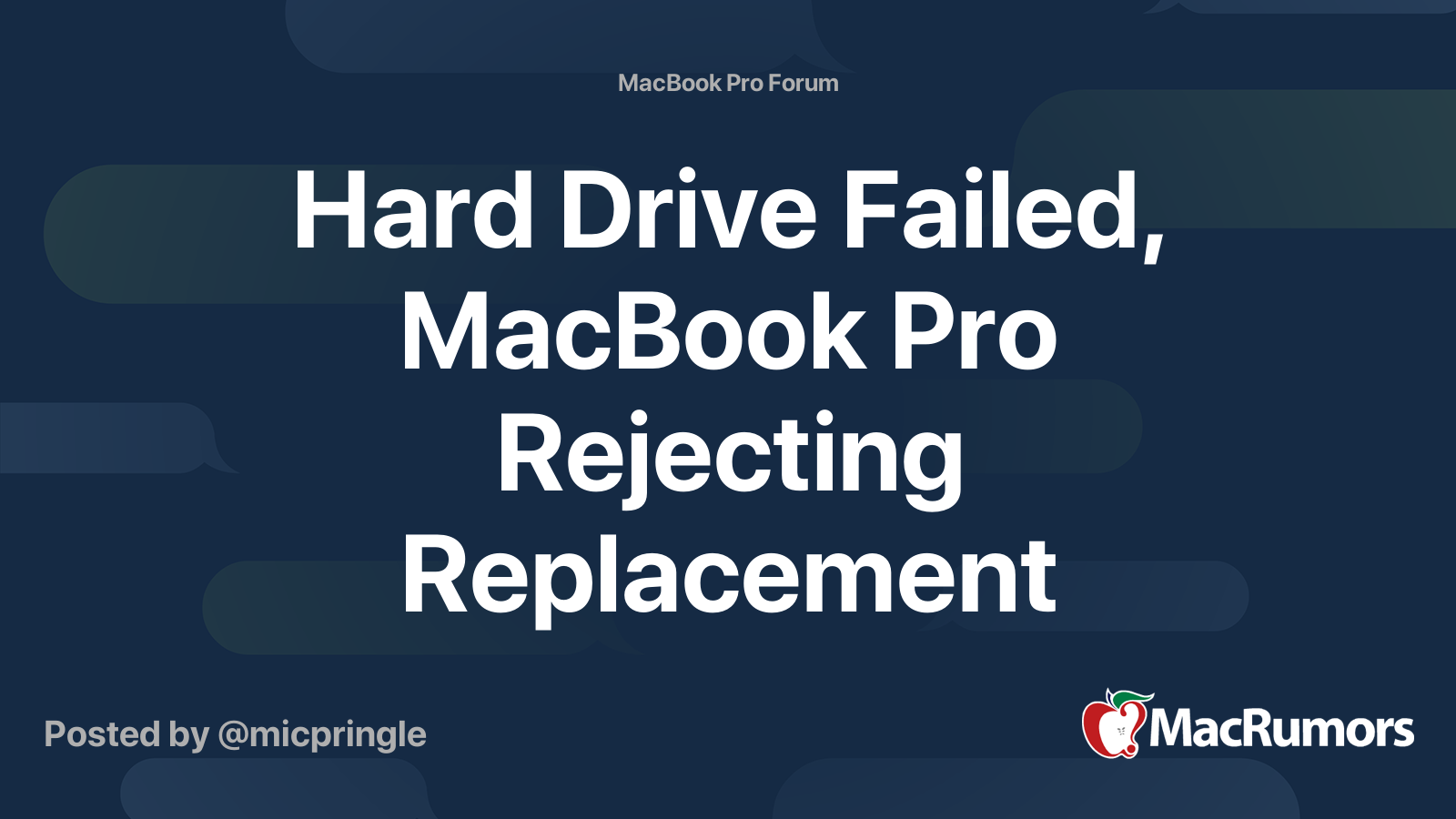 Hard Drive Failed, MacBook Pro Rejecting Replacement | MacRumors Forums