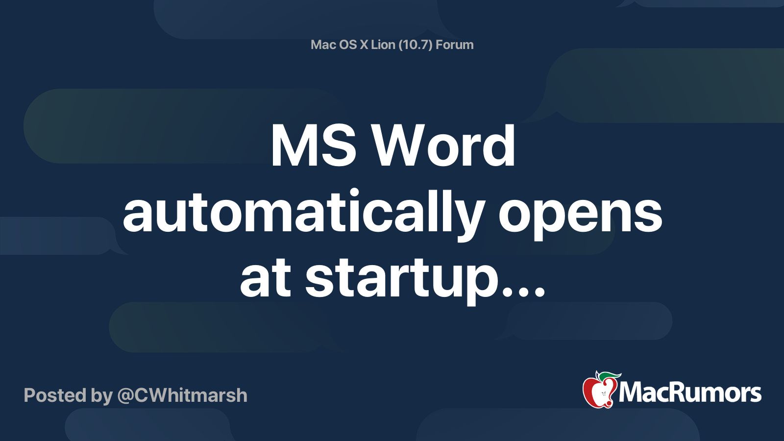 Ms word automatically opens at startup macrumors forums