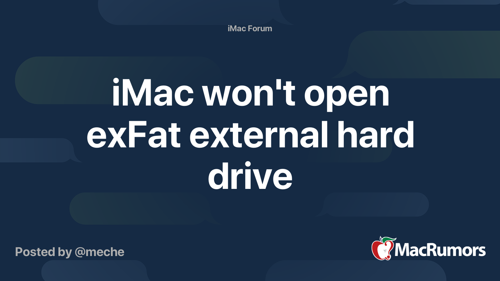 iMac won't open exFat external hard drive | MacRumors Forums