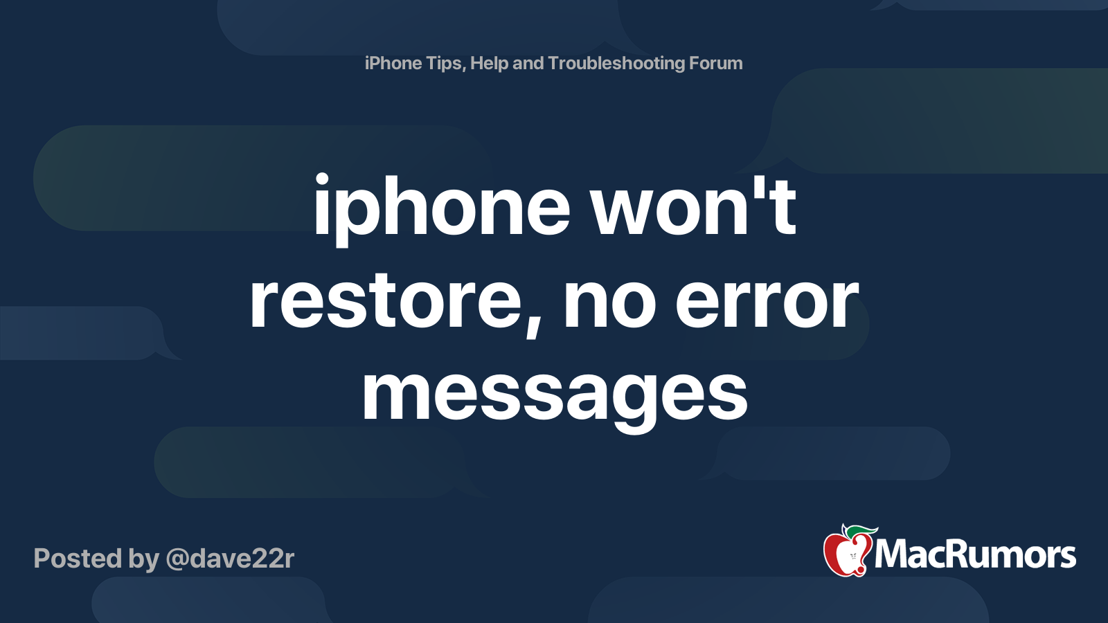 iphone won't restore, no error messages MacRumors Forums